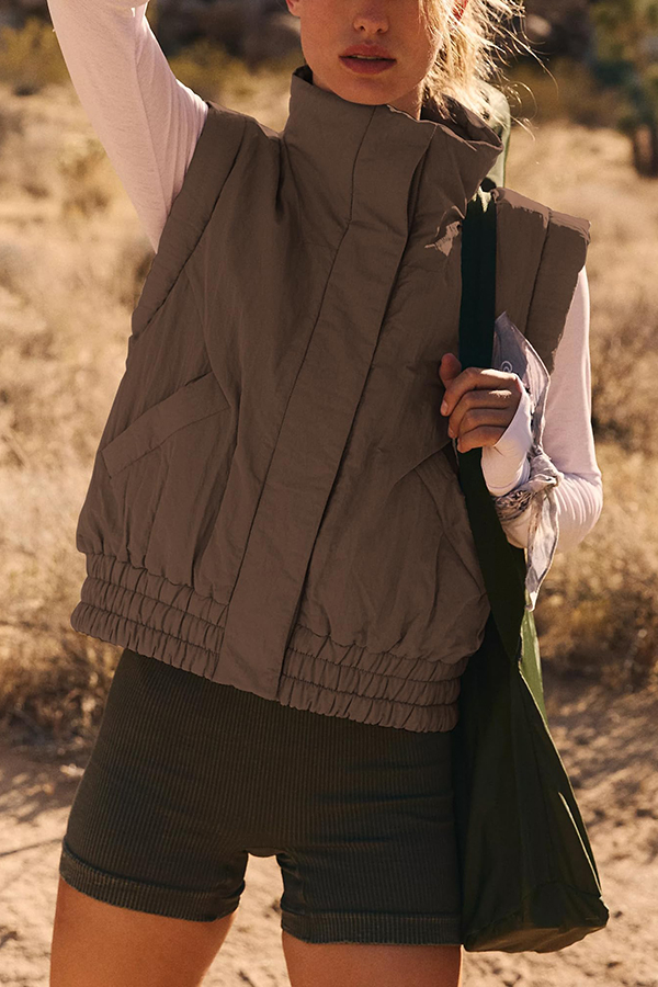 Versatile Stand Collar Button Sleeveless Loose Pocket Casual Vest Jacket-consonak