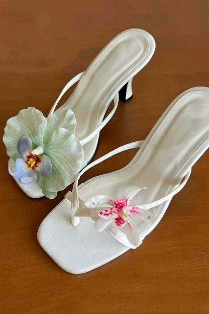 Fashion Asymmetric Flower Stiletto Sandals-consonak