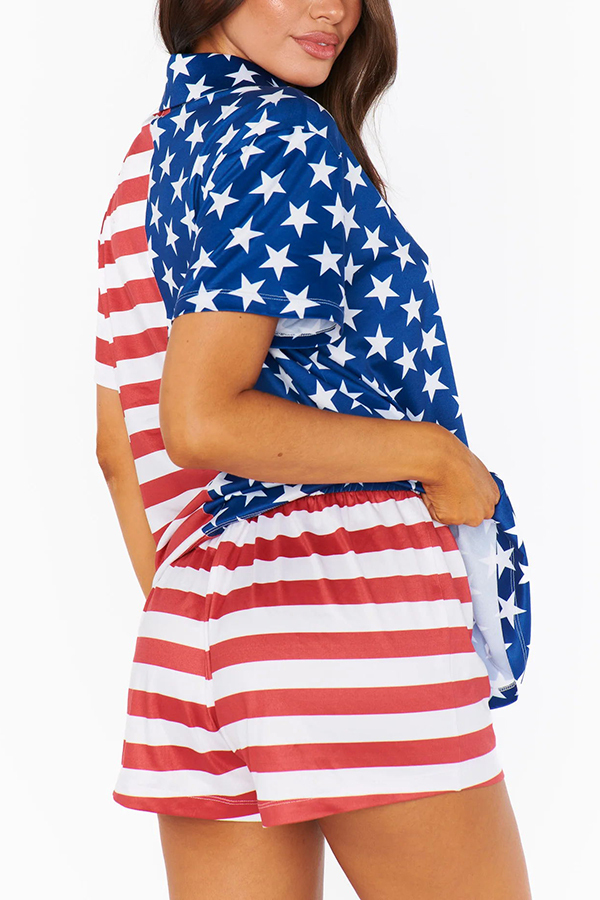 Summer Adventures Unique Print Pocket Loose Shirt and Elastic Waist Shorts PJ / Vacay Set-consonak