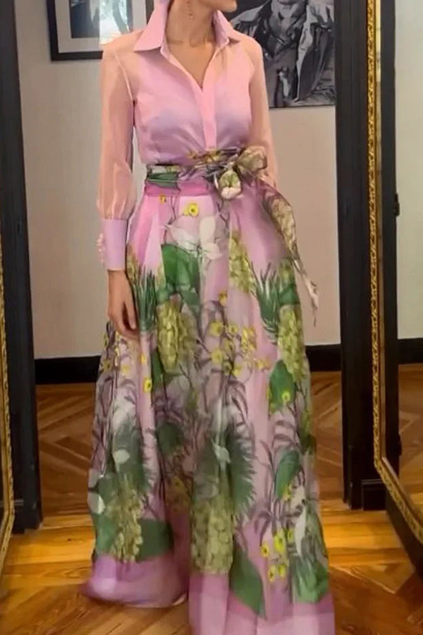 Seeds of Happiness Tulle Floral Print Elastic Waist Belt Pocketed Maxi Skirt-consonak