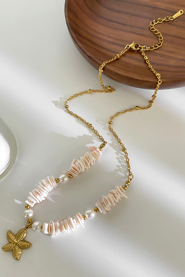 Ocean Style Stainless Steel Shell Starfish Pearl Necklace-consonak