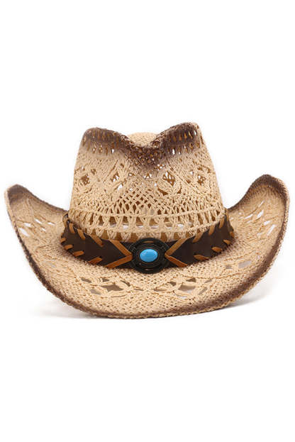 Vintage Western Cowboy Hollow Woven Straw Hat-consonak