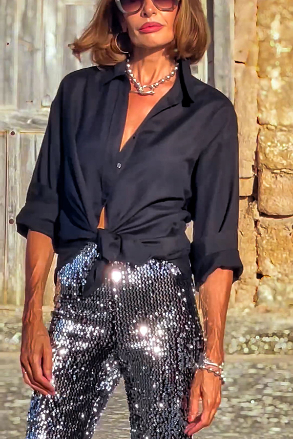 Reality Calling Linen Blend Solid Button Long Sleeve Loose Blouse-consonak