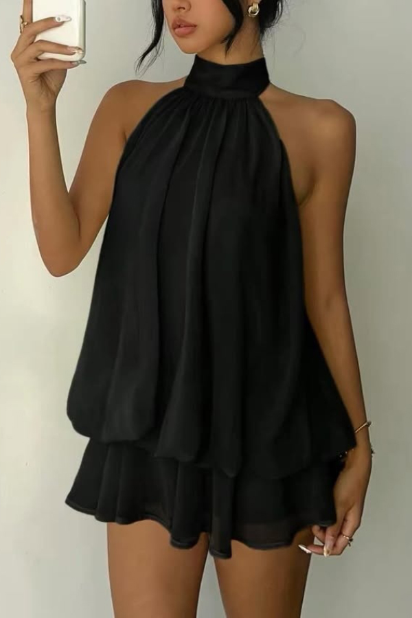 Fashionable Chiffon Halter Neck Backless Lace-up Casual Vacation Mini Dress | Consonak