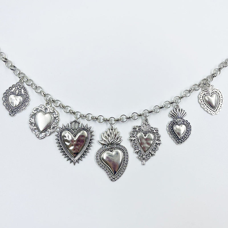Vintage Religious Sacred Heart Pendant Silver Chain Necklace | Consonak