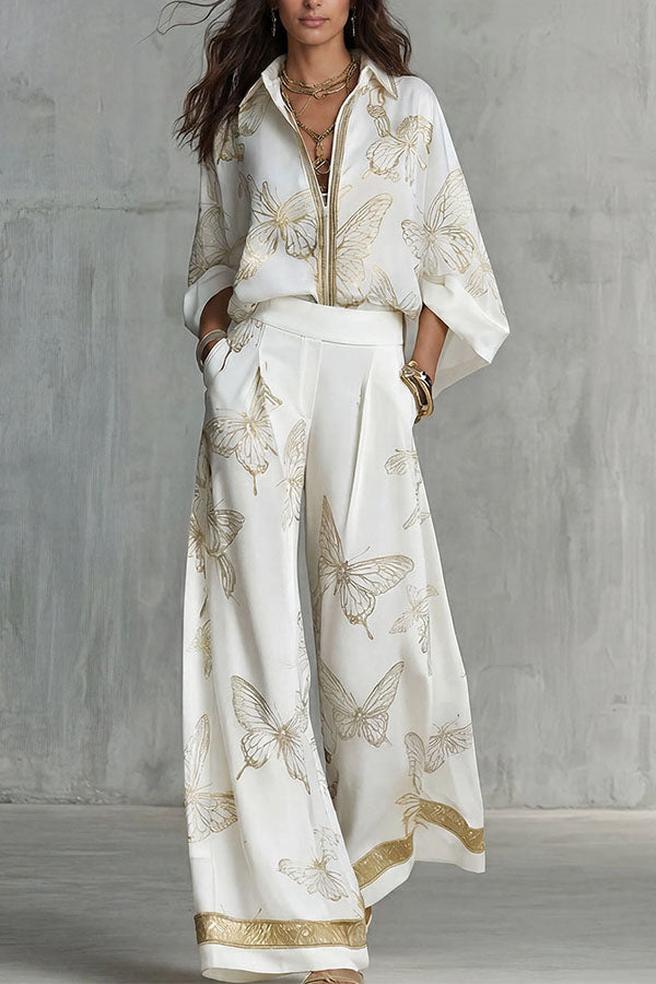 Flowy Butterfly Pattern Two-Piece Set-Consonak