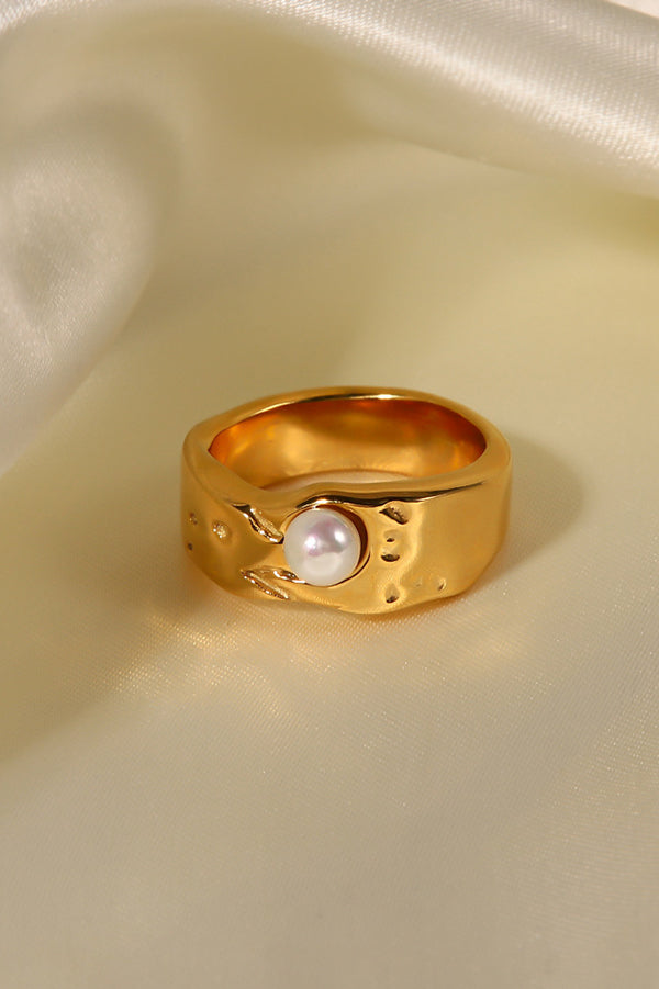 Fashion Gold Plated Stainless Steel Lava Pearl Ring-consonak