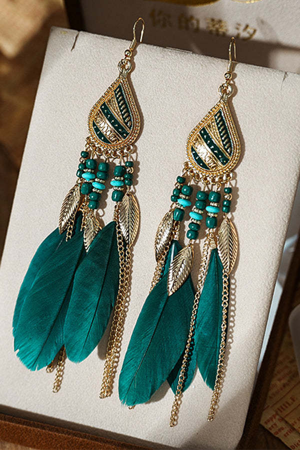 Boho Vintage Colorful Feather Tassel Dangle Drop Earrings-consonak