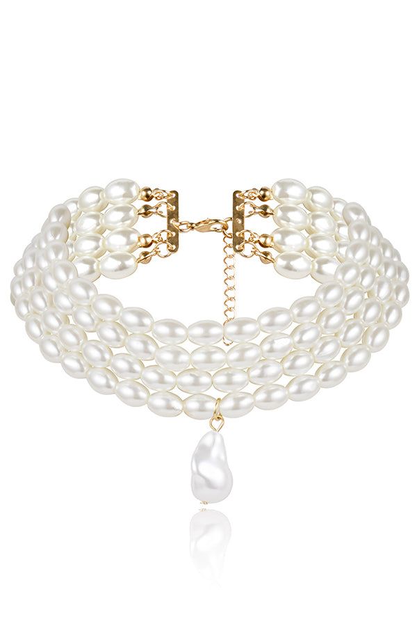 Stylish Geometric Pearl Beaded Multi-Layer Necklace | Consonak