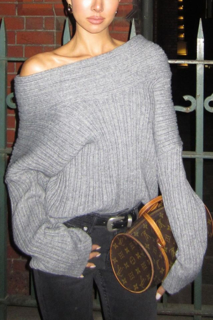 Fashionable Irregular Collar Loose Casual Knitted Sweater-consonak