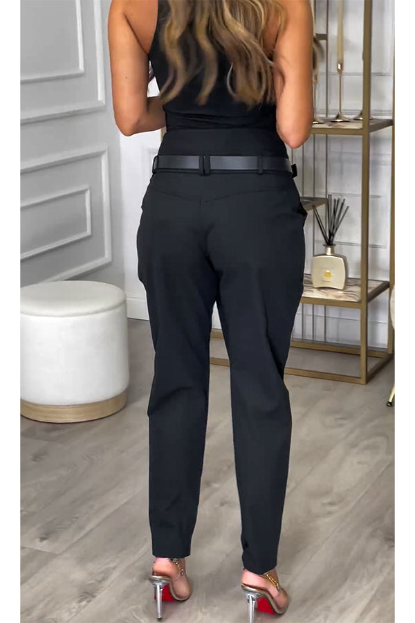 Busy As Usual High Rise Button Waist Pocket Tapered Pants-consonak