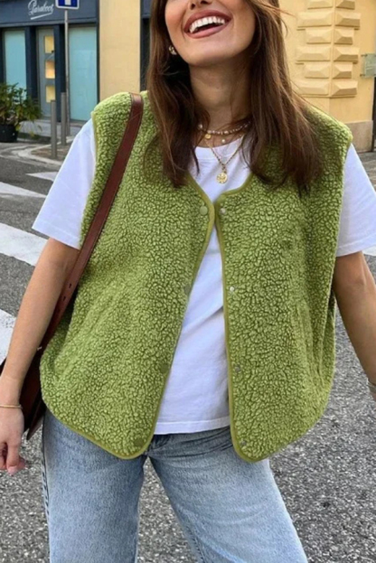 Stylish Polar Fleece Loose Single-breasted Sleeveless Vest Jacket-consonak