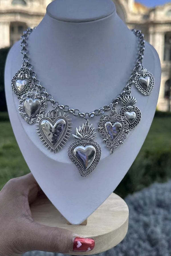 Vintage Religious Sacred Heart Pendant Silver Chain Necklace-consonak