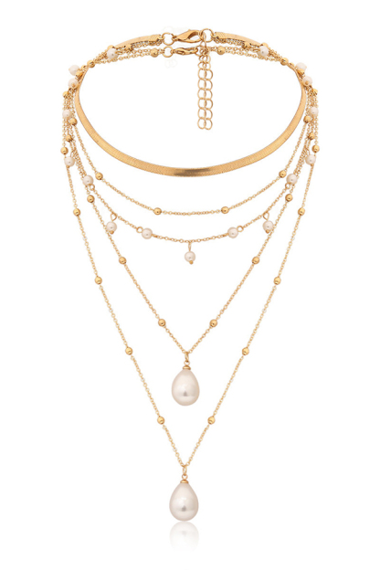Vintage Chain Imitation Pearl Necklace-consonak
