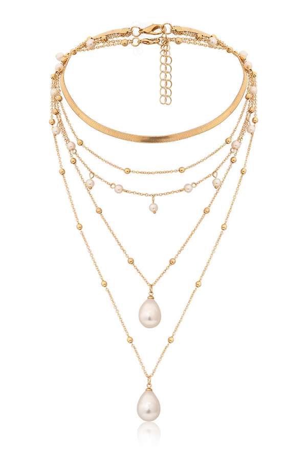 Vintage Chain Imitation Pearl Necklace-consonak