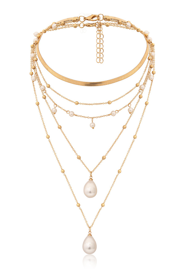 Vintage Chain Imitation Pearl Necklace-consonak