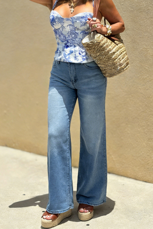 Stylish High-waisted Pocket Casual Wide-leg Jeans-consonak