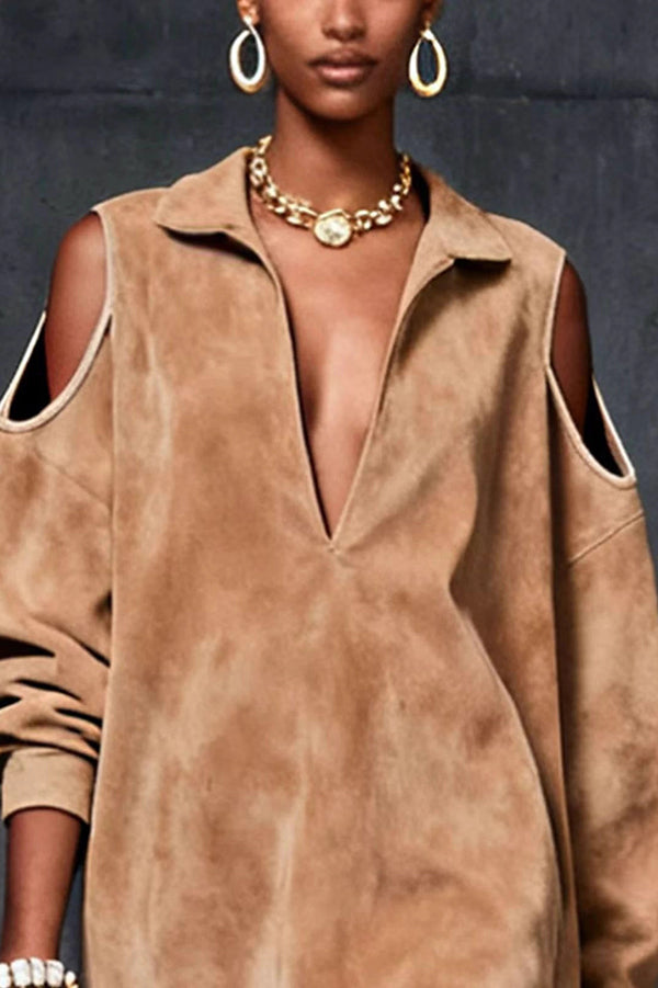 Stylish Loose Off-shoulder Long-sleeved Casual Mini Dress-consonak