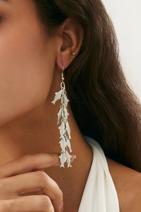 Fashionable Metal Fish Pendant Earrings-consonak