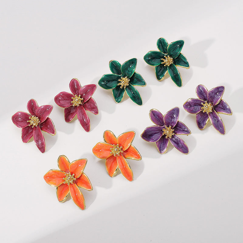 Vintage Colorful Enamel Flower Stud Earrings-consonak