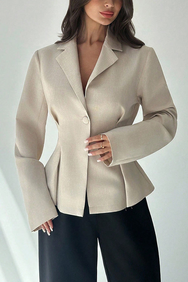 Solid Color Lapel Long Sleeve Fitted Waist Elegant Blazer-consonak