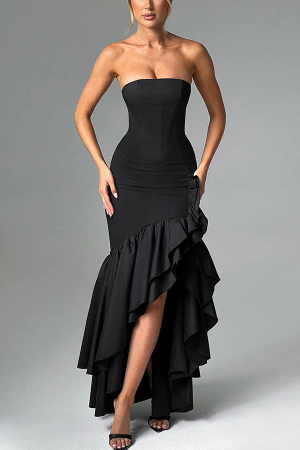 Ladies' sexy off shoulder, sexy off shoulder strapless, hip hugging, irregular wave fashion party dress-Consonak