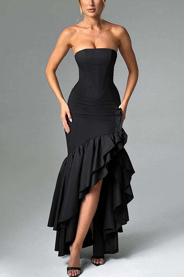 Ladies' sexy off shoulder, sexy off shoulder strapless, hip hugging, irregular wave fashion party dress-consonak