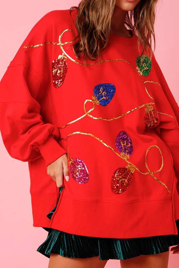 Christmas Lights Sequin Slit Pullover Sweatshirt | Consonak