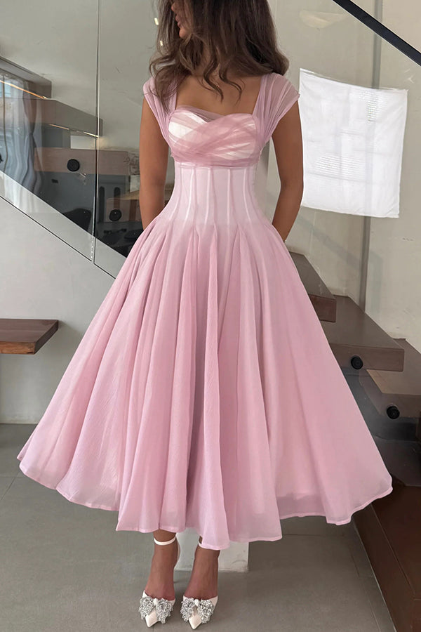 Elegant Sleeveless Waist-cinching Tulle Full-hem Maxi Dress | Consonak