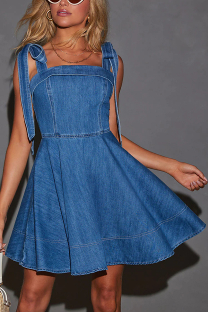 Stylish Lace-up Backless Stretch-fitting Denim Mini Dress-consonak