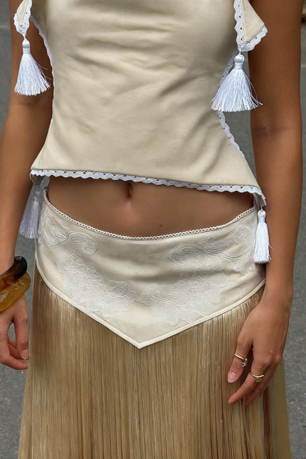 Stylish Halter Neck Lace Up Tassel Pendant Backless Top | Consonak