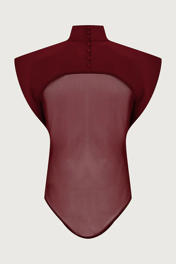 Vita Mesh Patchwork High Neck Wide Sleeve Bodysuit and High Rise Pocket Slit Pants Set-consonak