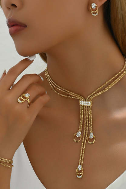 Simple and Fresh Diamond Necklace Earrings and Bracelet Ring Set-consonak