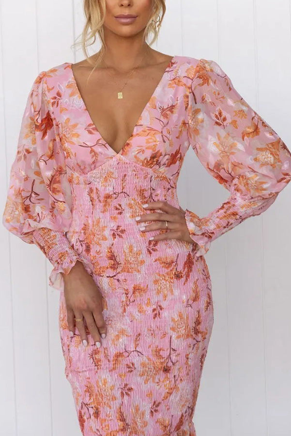 Garden Gathering Floral Smocked Waist Midi Dress | Consonak