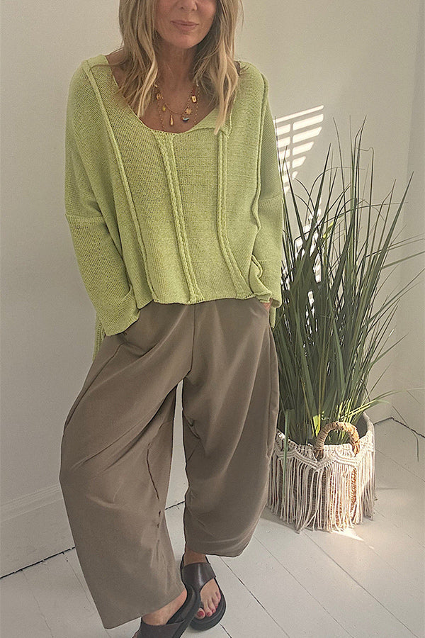 Solid Color Casual Long-sleeved Loose Knitted Sweater-consonak