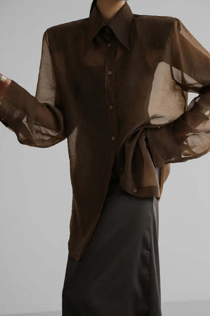 Retro Sheer Loose Long-sleeved Casual Shirt-consonak