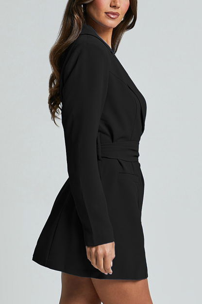 Fashion Pioneer Solid Color Lapel Long Sleeve Lace-up Blazer-consonak