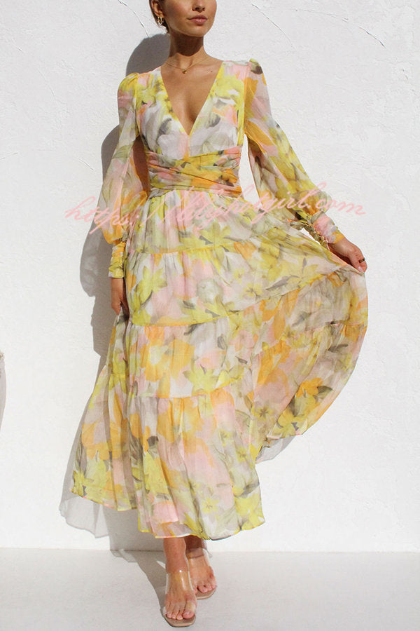 Olena Abstract Floral Balloon Sleeves Maxi Dress-consonak