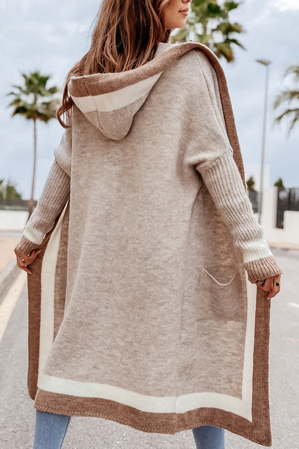 Catch Your Gaze Colorblock Pocket Hooded Long Cardigan-consonak