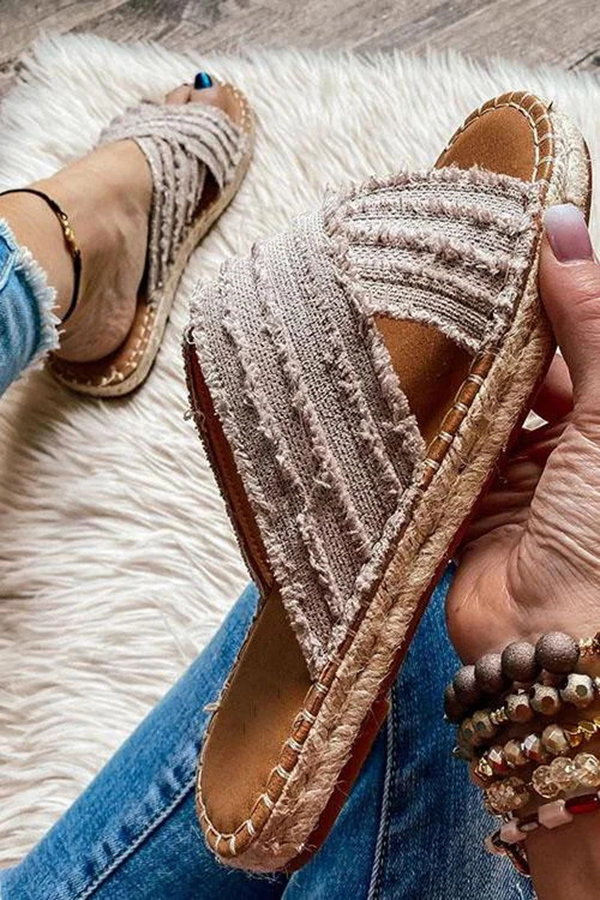 Bohemian Flat Straw Cross-over Fisherman Shoes-consonak