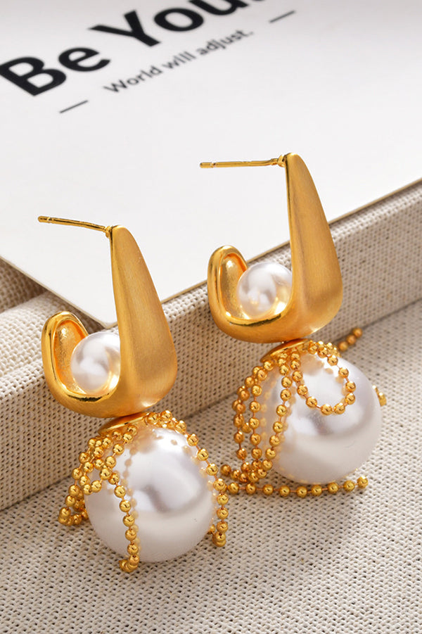 Elegant Pearl Bow Tassel Pearl Earrings-consonak