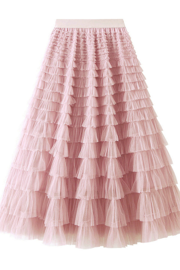 Be Your Own City Queen Tiered Elastic Waist Tulle Maxi Skirt | Consonak