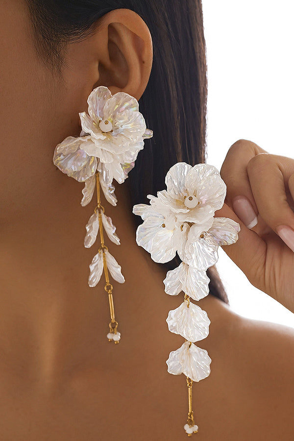 Fashionable Tassel Floral Mermaid Pearlescent Earrings-consonak