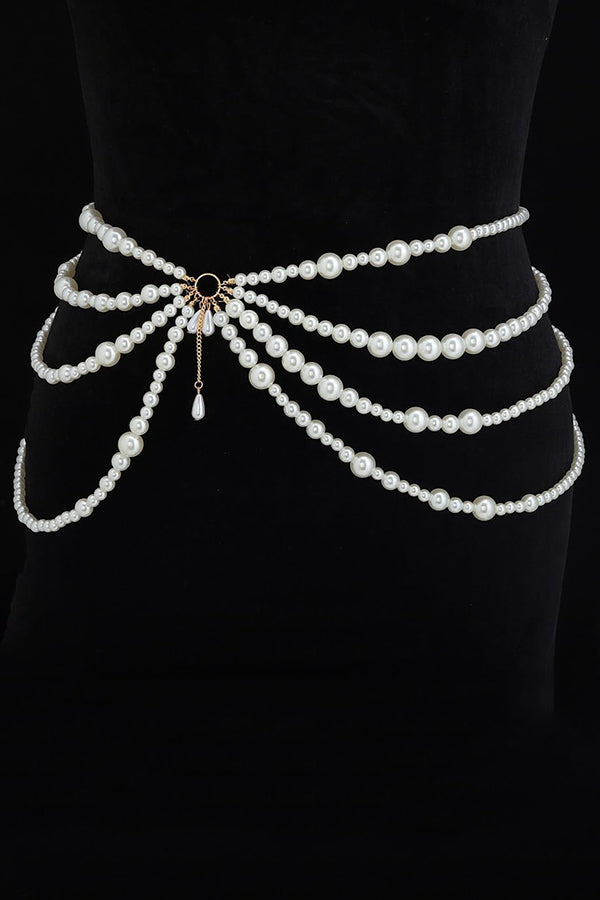 Fashionable Multi-layer Pearl Beaded Waist Necklace-consonak
