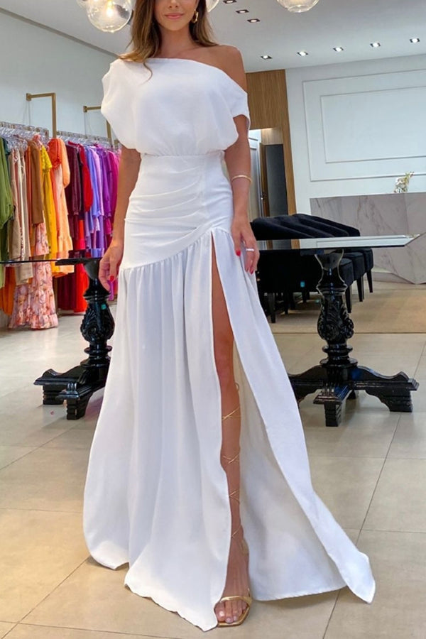 Midnight Chances One Shoulder Ruched Detail Slit Party Maxi Dress | Consonak