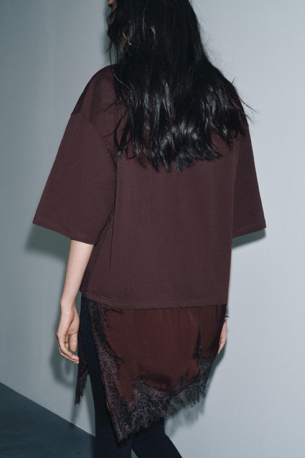 Stylish Round Neck Short-sleeved Patchwork Lace Hem Loose T-shirt-consonak