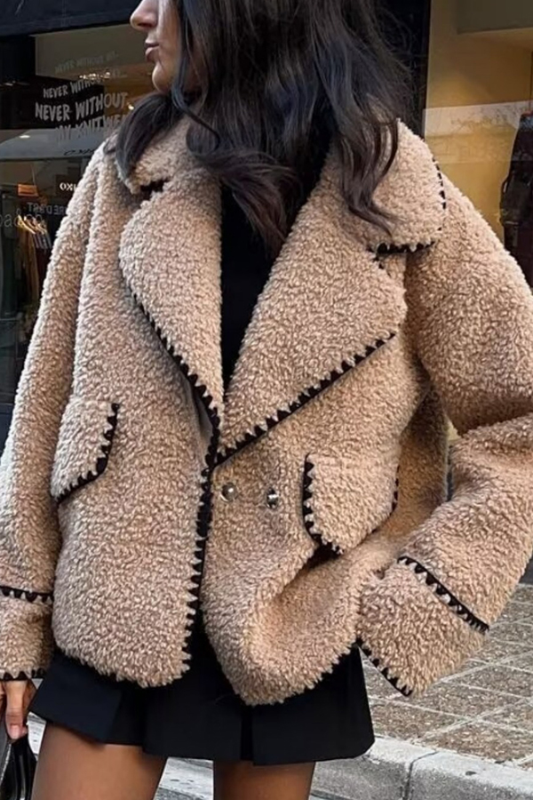 Lamb Wool Casual Lapel Loose Pocket Coat-consonak