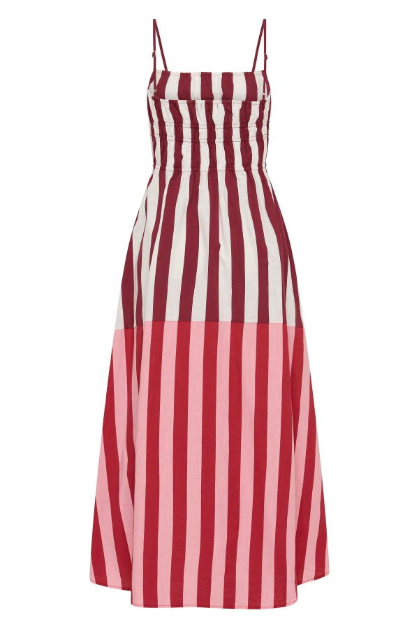 Striped Print Camisole Pleated Holiday Midi Dress-consonak