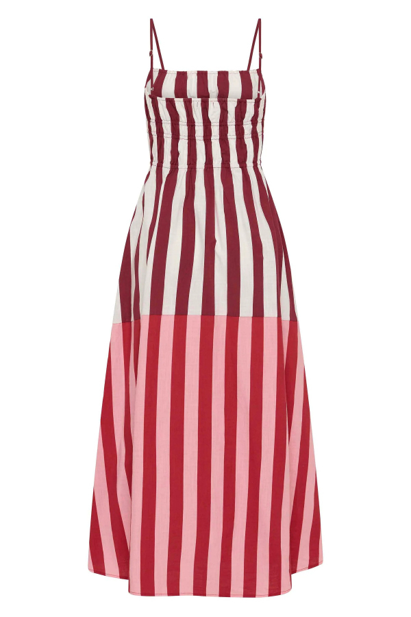 Striped Print Camisole Pleated Holiday Midi Dress-consonak