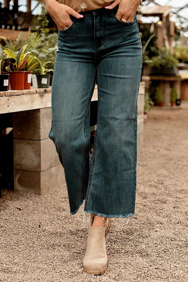 Stylish Raw-edge Mid-rise Pocket Stretch Straight-leg Jeans-consonak